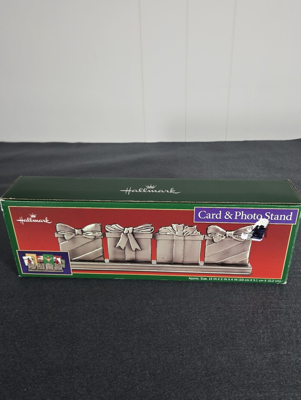Hallmark Silver Gift Box Card & Photo Stand with Green Box Accents